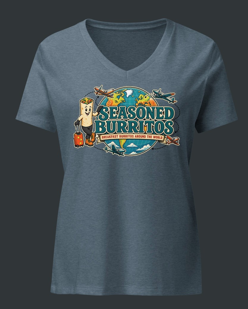 Heather slate Seasoned Burritos women's V-neck T-shirt