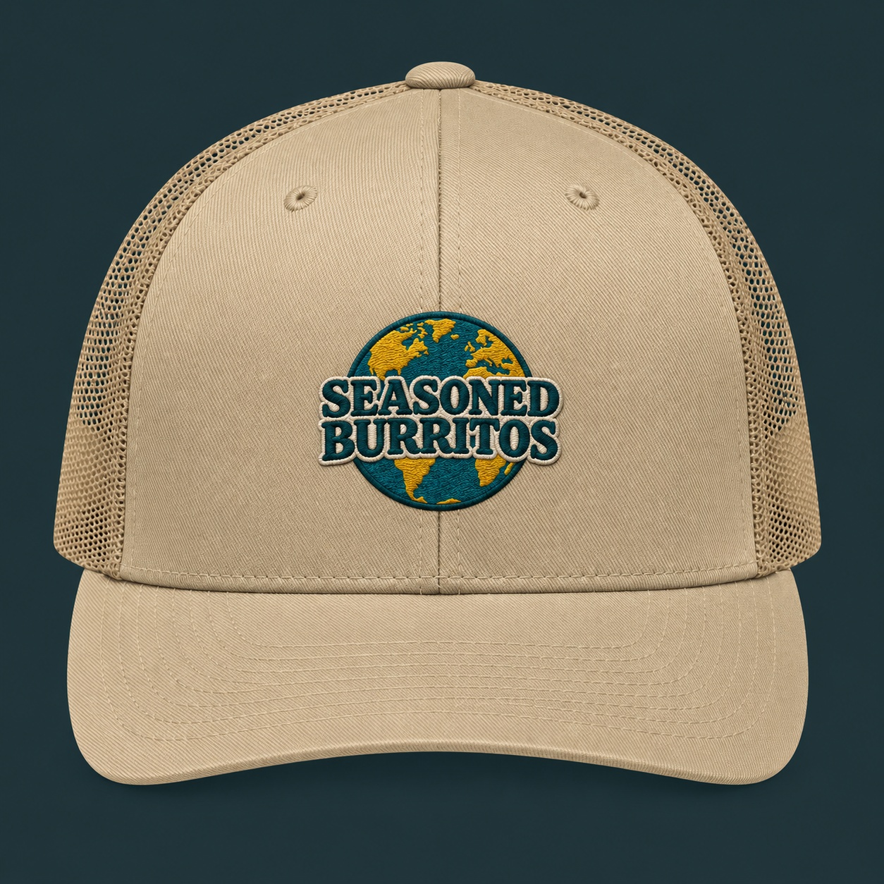 Tan Seasoned Burritos embroidered trucker hat